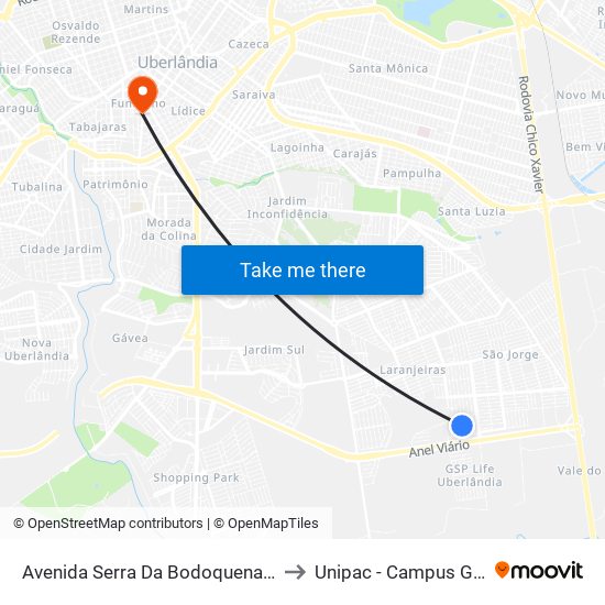 Avenida Serra Da Bodoquena 1085 to Unipac - Campus Gama map