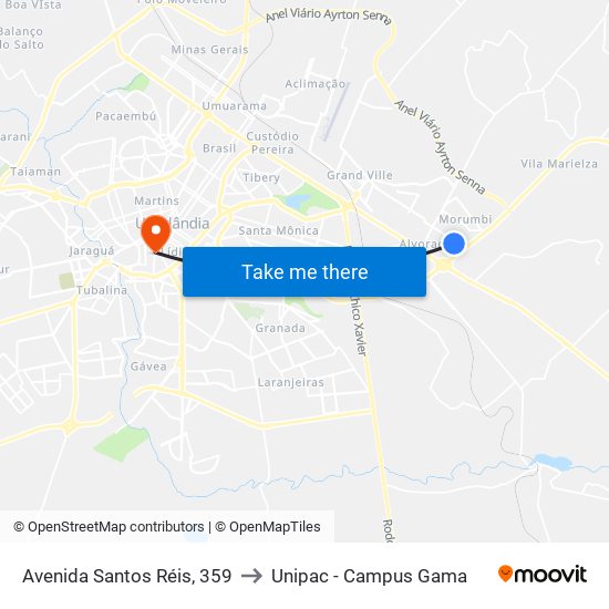 Avenida Santos Réis, 359 to Unipac - Campus Gama map