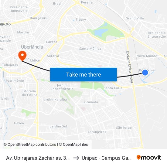 Av. Ubirajaras Zacharias, 342 to Unipac - Campus Gama map