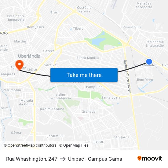 Rua Whashington, 247 to Unipac - Campus Gama map