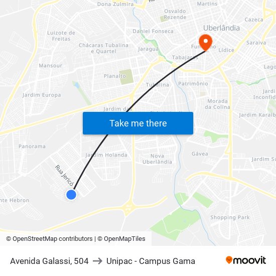 Avenida Galassi, 504 to Unipac - Campus Gama map