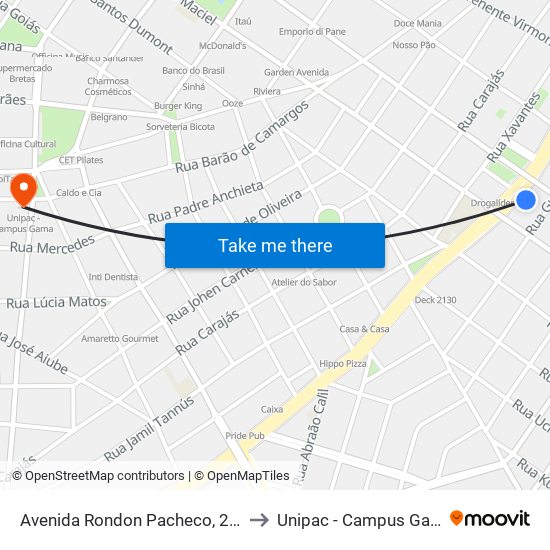 Avenida Rondon Pacheco, 2414 to Unipac - Campus Gama map