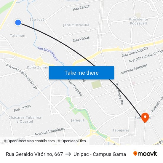 Rua Geraldo Vitórino, 667 to Unipac - Campus Gama map