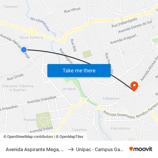 Avenida Aspirante Mega, 15 to Unipac - Campus Gama map