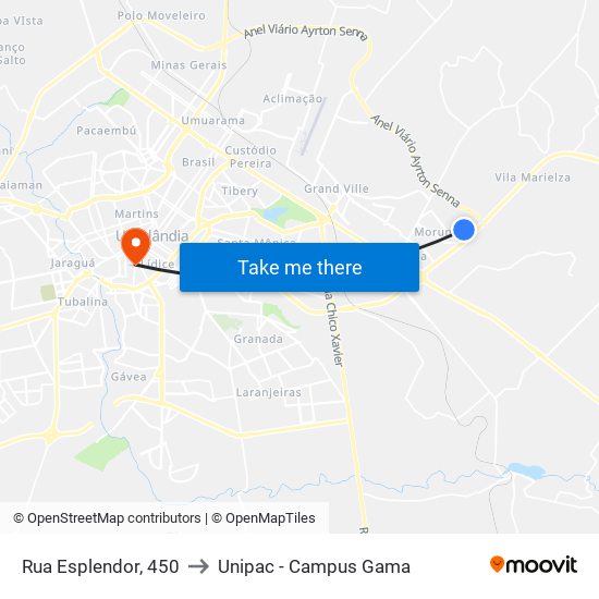 Rua Esplendor, 450 to Unipac - Campus Gama map