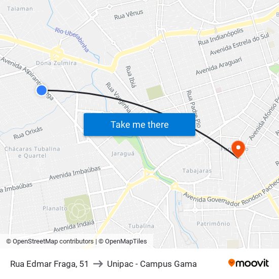 Rua Edmar Fraga, 51 to Unipac - Campus Gama map