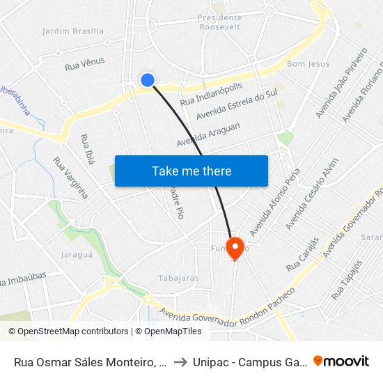 Rua Osmar Sáles Monteiro, 722 to Unipac - Campus Gama map