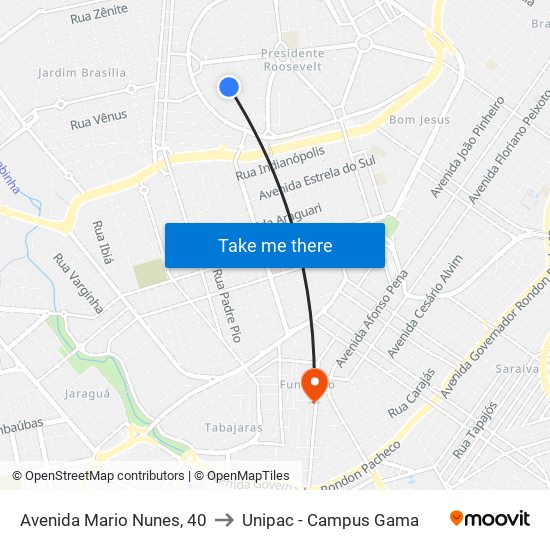 Avenida Mario Nunes, 40 to Unipac - Campus Gama map