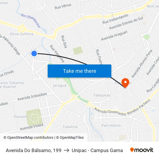 Avenida Do Bálsamo, 199 to Unipac - Campus Gama map