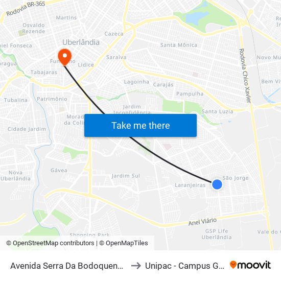Avenida Serra Da Bodoquena, 738 to Unipac - Campus Gama map