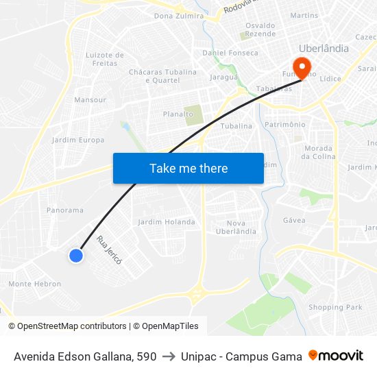 Avenida Edson Gallana, 590 to Unipac - Campus Gama map