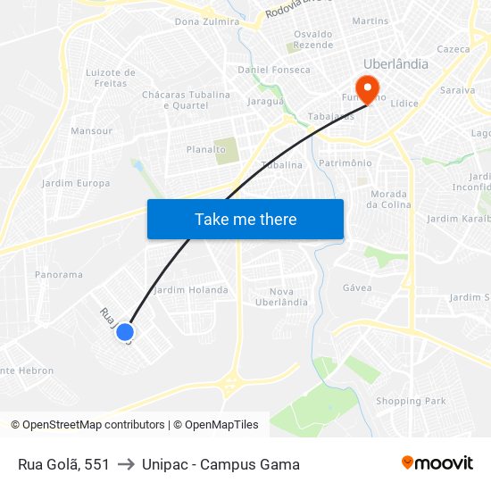 Rua Golã, 551 to Unipac - Campus Gama map