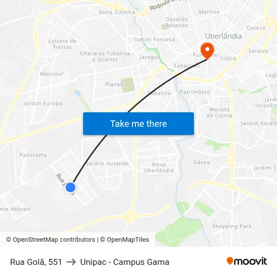 Rua Golã, 551 to Unipac - Campus Gama map