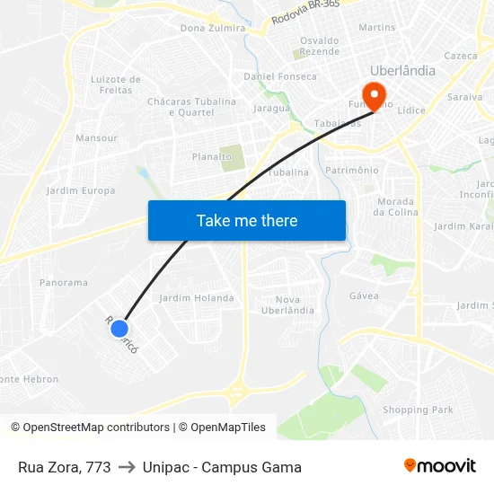 Rua Zora, 773 to Unipac - Campus Gama map