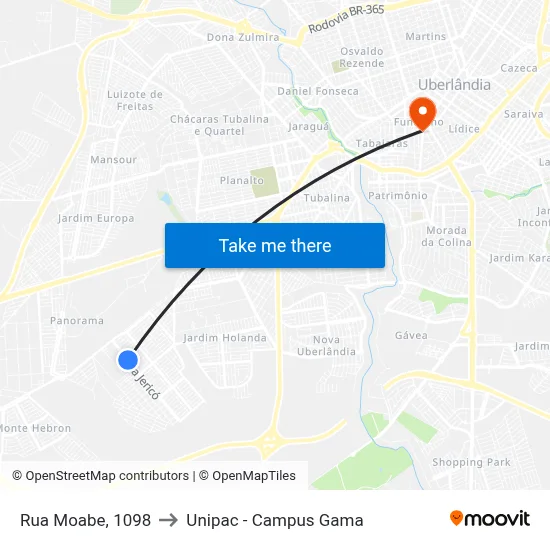 Rua Moabe, 1098 to Unipac - Campus Gama map