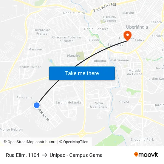 Rua Elim, 1104 to Unipac - Campus Gama map