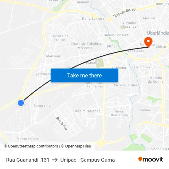 Rua Guanandi, 131 to Unipac - Campus Gama map