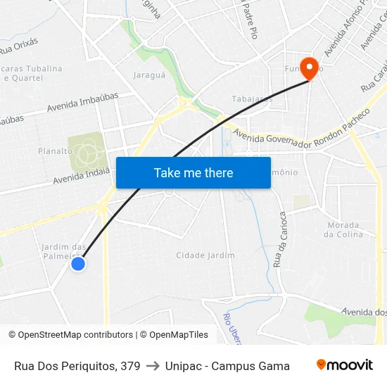 Rua Dos Periquitos, 379 to Unipac - Campus Gama map