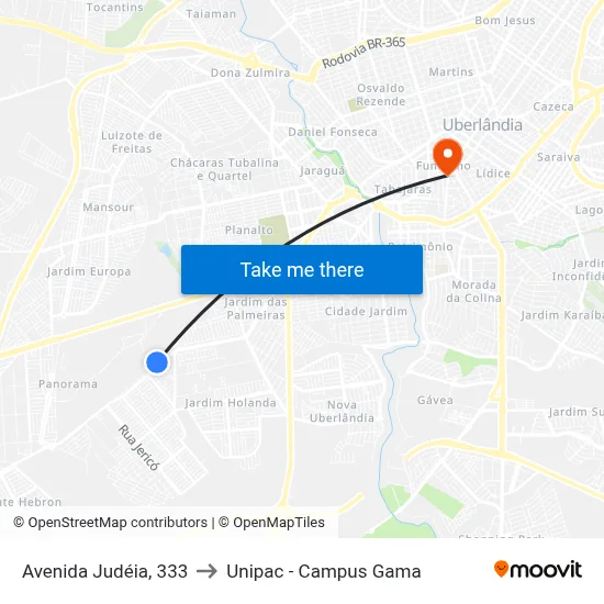 Avenida Judéia, 333 to Unipac - Campus Gama map