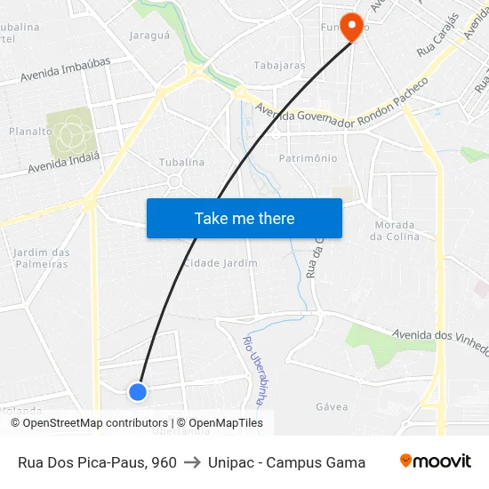 Rua Dos Pica-Paus, 960 to Unipac - Campus Gama map