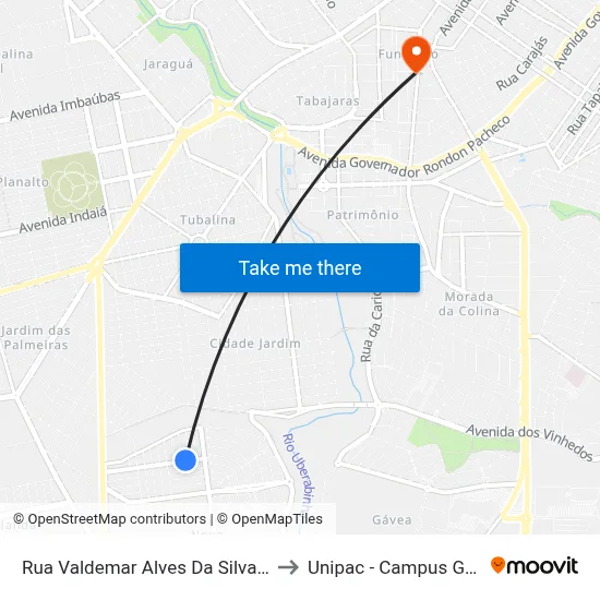 Rua Valdemar Alves Da Silva, 225 to Unipac - Campus Gama map