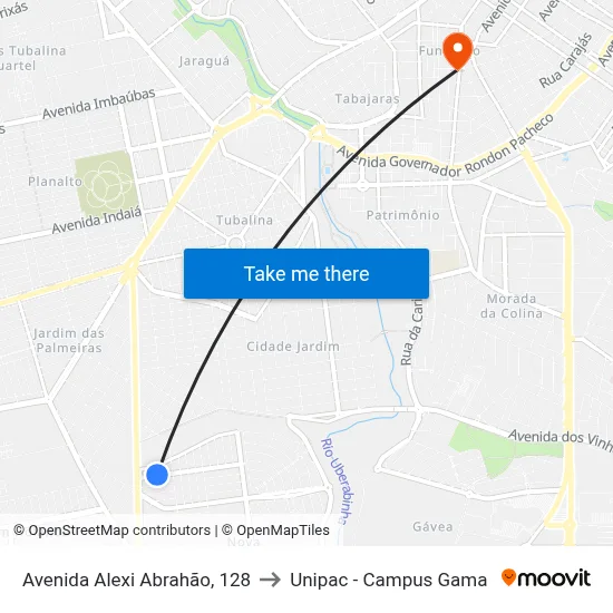 Avenida Alexi Abrahão, 128 to Unipac - Campus Gama map