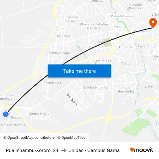 Rua Inhambu-Xororó, 24 to Unipac - Campus Gama map