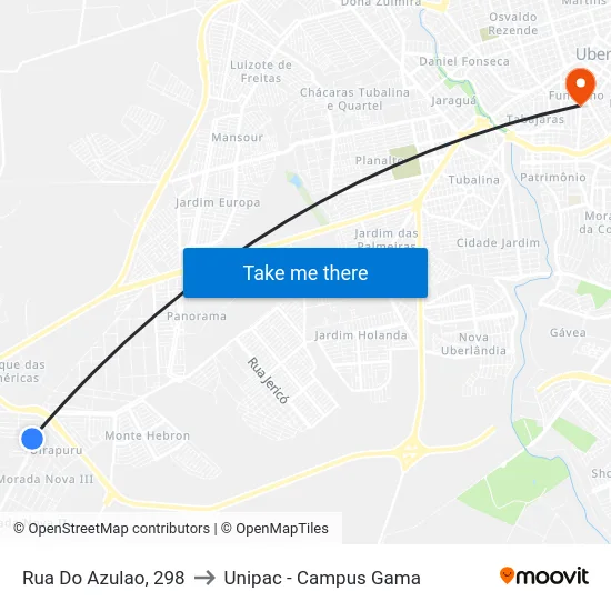 Rua Do Azulao, 298 to Unipac - Campus Gama map