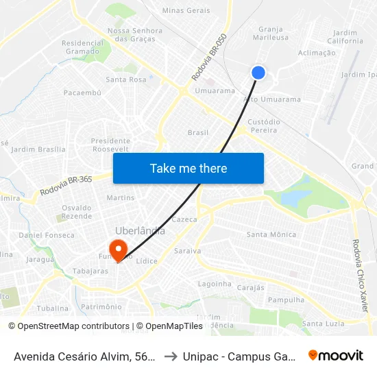 Avenida Cesário Alvim, 5676 to Unipac - Campus Gama map