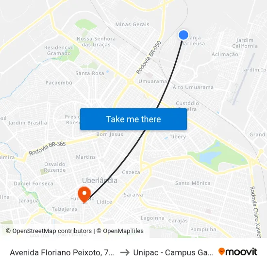 Avenida Floriano Peixoto, 7001 to Unipac - Campus Gama map