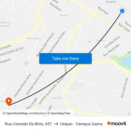 Rua Conrado De Brito, 657 to Unipac - Campus Gama map
