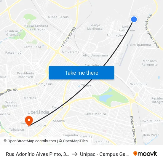 Rua Adonírio Alves Pinto, 353 to Unipac - Campus Gama map