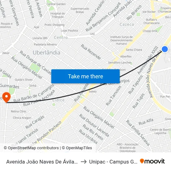 Avenida João Naves De Ávila, 2098 to Unipac - Campus Gama map