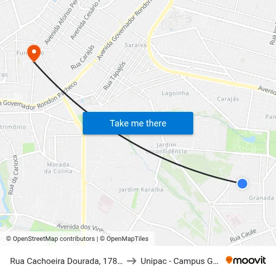Rua Cachoeira Dourada, 178-374 to Unipac - Campus Gama map