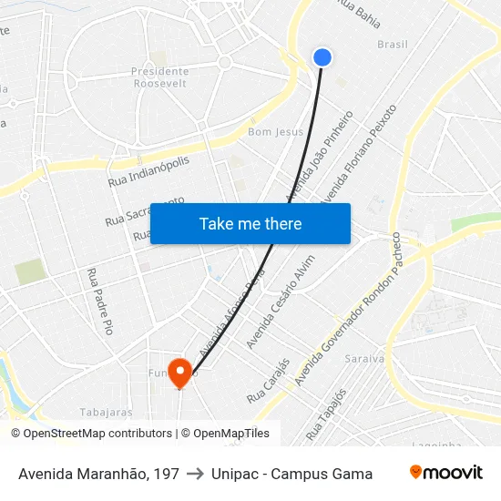 Avenida Maranhão, 197 to Unipac - Campus Gama map