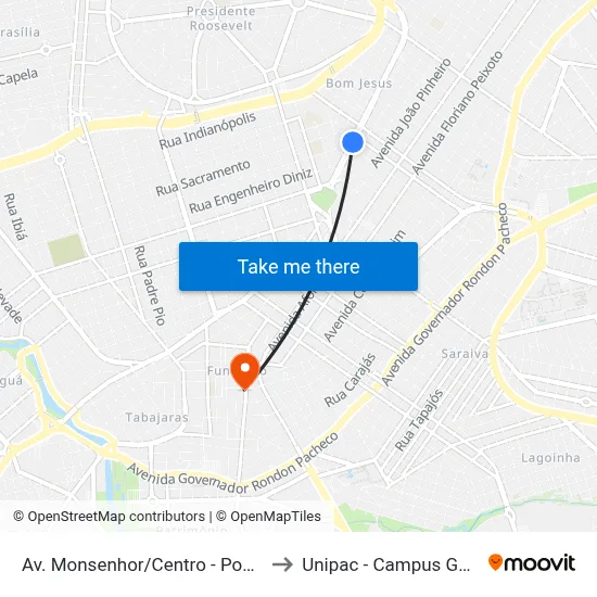 Av. Monsenhor/Centro - Ponto 4 to Unipac - Campus Gama map
