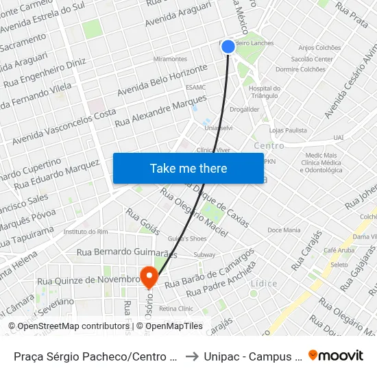 Praça Sérgio Pacheco/Centro - Corazza to Unipac - Campus Gama map