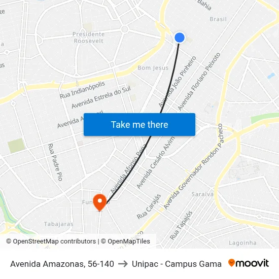 Avenida Amazonas, 56-140 to Unipac - Campus Gama map
