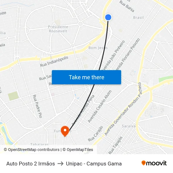 Auto Posto 2 Irmãos to Unipac - Campus Gama map