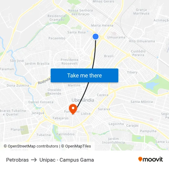 Petrobras to Unipac - Campus Gama map