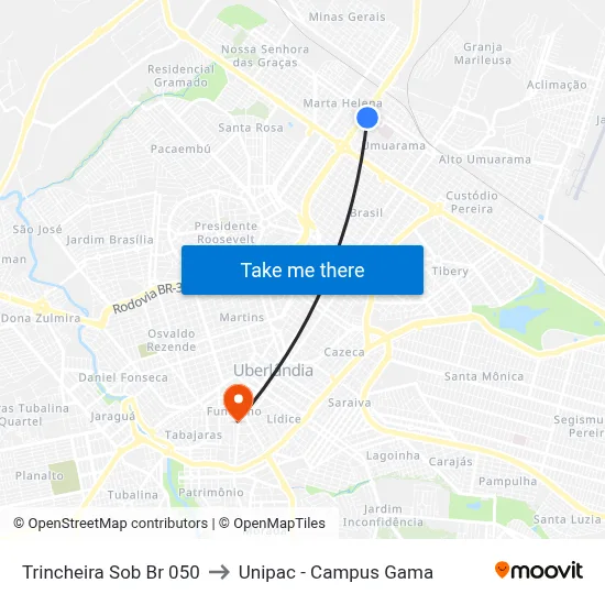 Trincheira Sob Br 050 to Unipac - Campus Gama map