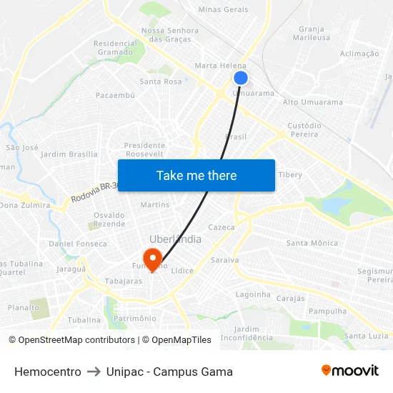 Hemocentro to Unipac - Campus Gama map