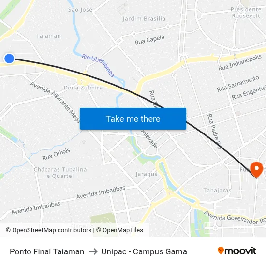 Ponto Final Taiaman to Unipac - Campus Gama map