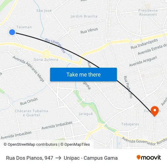 Rua Dos Pianos, 947 to Unipac - Campus Gama map