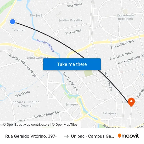 Rua Geraldo Vitórino, 397-437 to Unipac - Campus Gama map