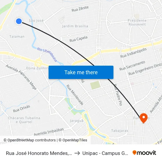 Rua José Honorato Mendes, 460 to Unipac - Campus Gama map