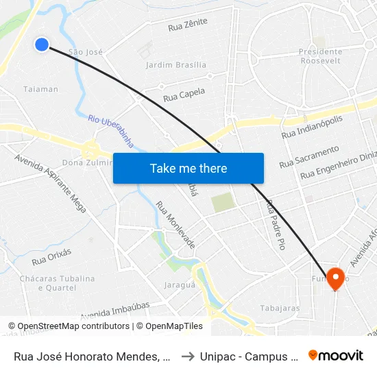 Rua José Honorato Mendes, 575-639 to Unipac - Campus Gama map