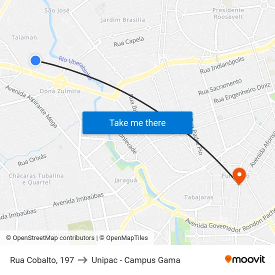 Rua Cobalto, 197 to Unipac - Campus Gama map