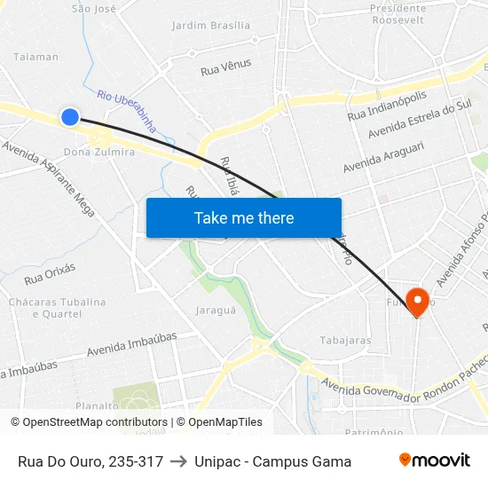 Rua Do Ouro, 235-317 to Unipac - Campus Gama map