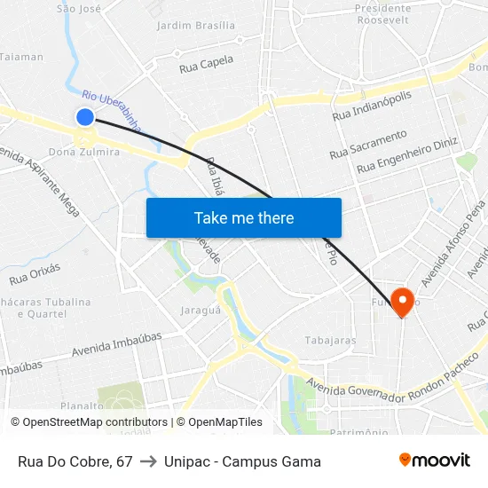 Rua Do Cobre, 67 to Unipac - Campus Gama map